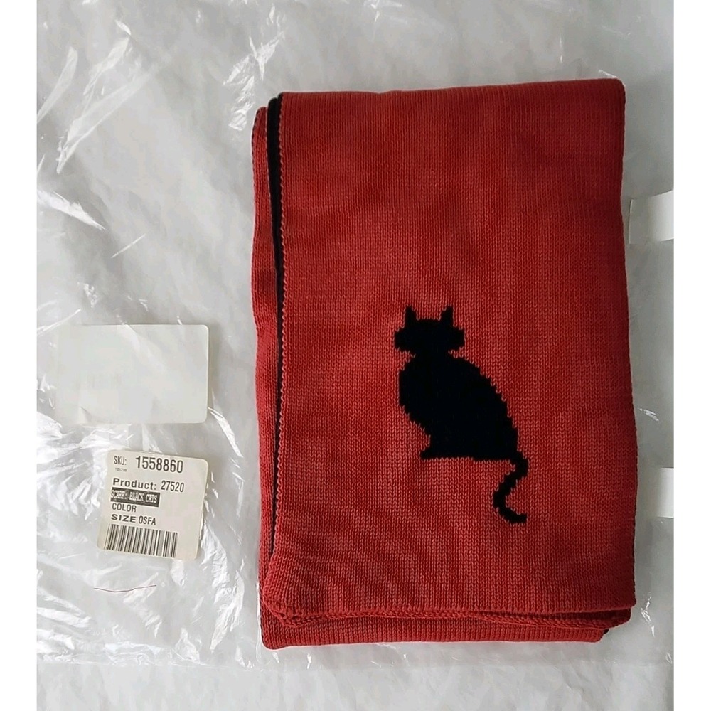 VTG Susan Bristol Cotton Country Parkhurst Red Scarf w/Cat NIB Rare Cottagecore